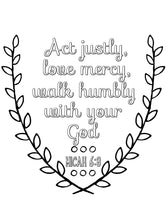 Load image into Gallery viewer, Justice, Mercy, Humility Scripture Coloring Page