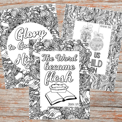 Christmas Scripture Coloring Pages (Set of 5)