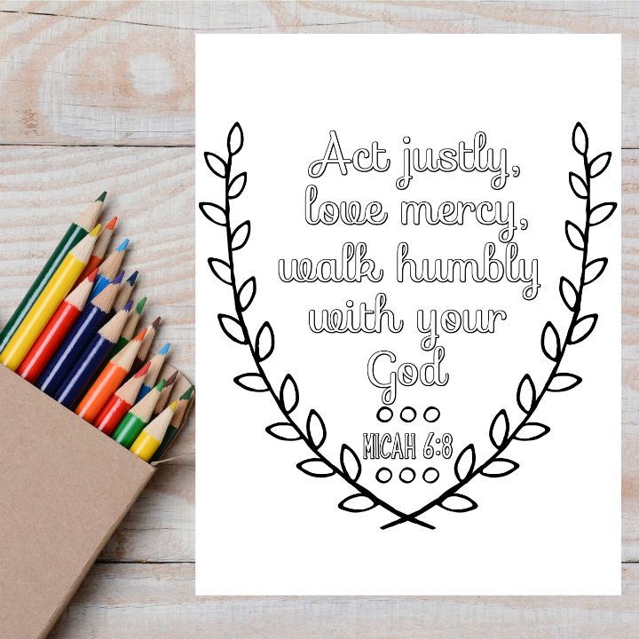 Justice, Mercy, Humility Scripture Coloring Page